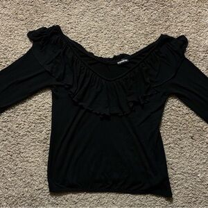 Express Black Ruffled Off-Shoulder Blouse Woman’s Md Like New